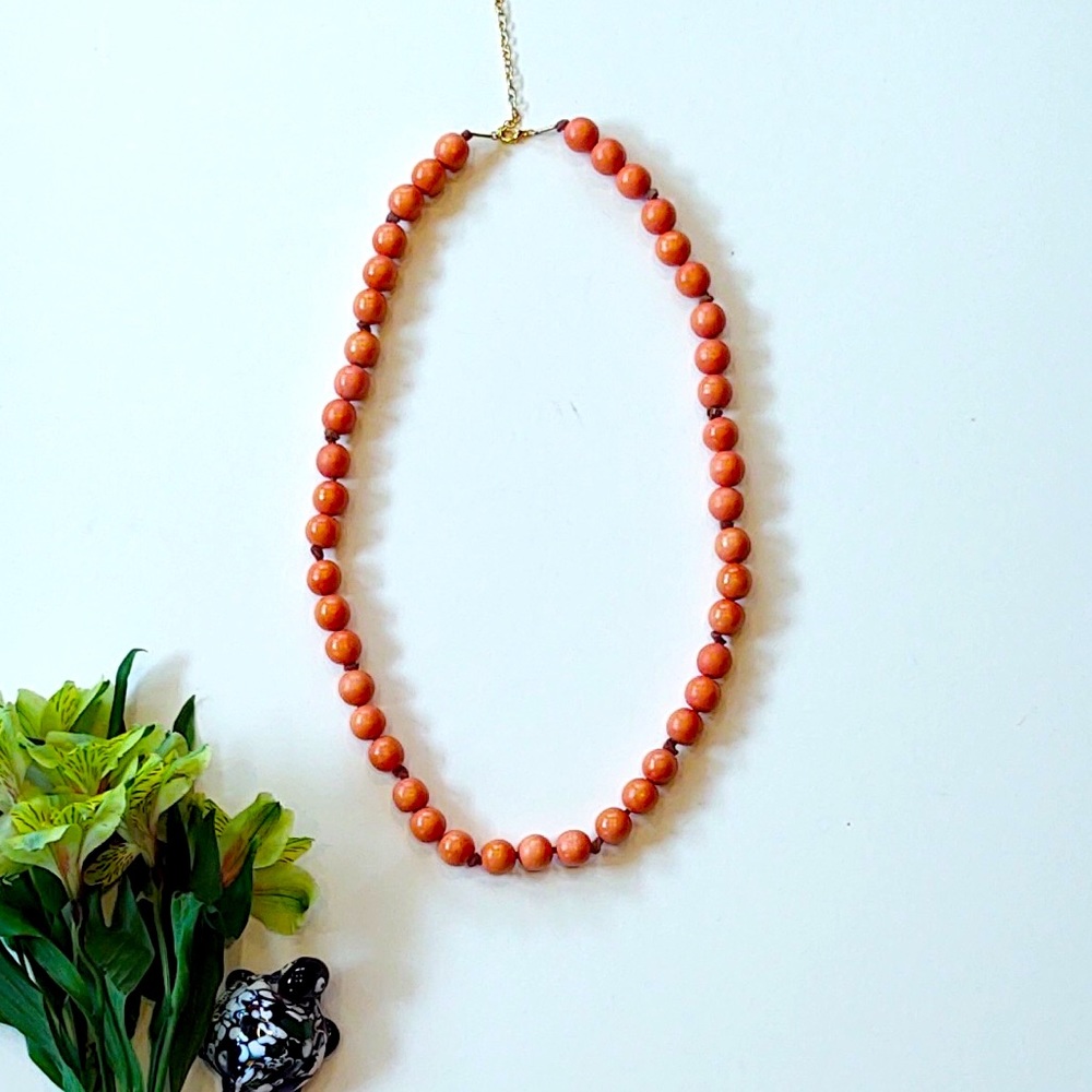 Vintage Robert Rose Orange Wooden Bead Necklace
